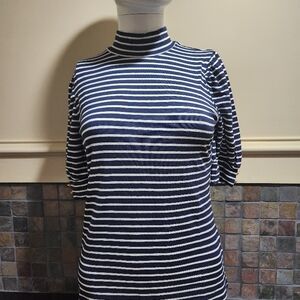 Drapper James Navy and White Striped Top